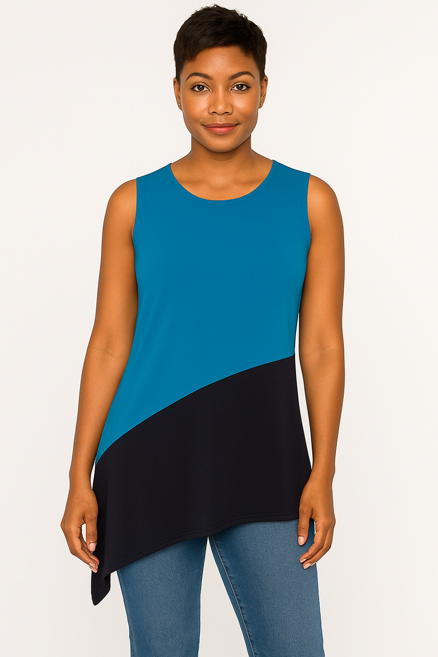 Project Runway Sleeveless Color Block Asymmetrical Top Blue XL Modern Minimalist